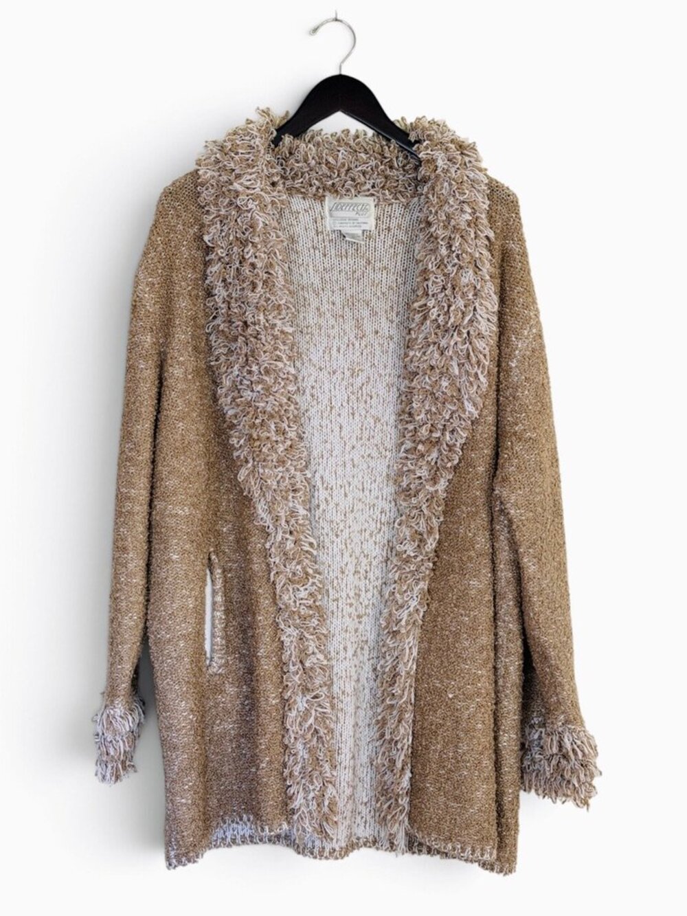 Vintage 90s Side Effects Brown Fuzzy Knit Open Front Cardigan Sweater 1X